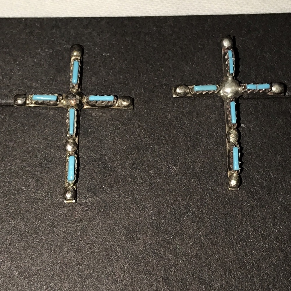 NEW On Card Zuni sterling silver cross earrings